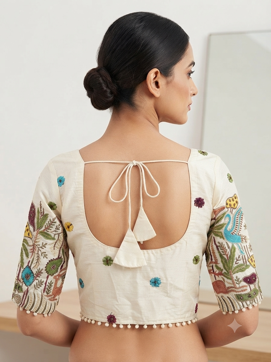 Tree printed hand work cotton Blouse 👚 with sleeves