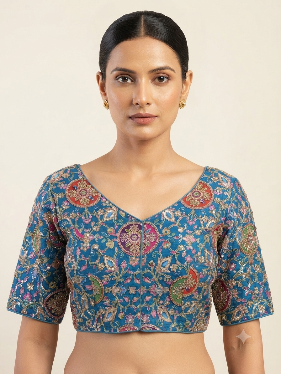 Multicolour embroidery Blouse 👚 with sleeves