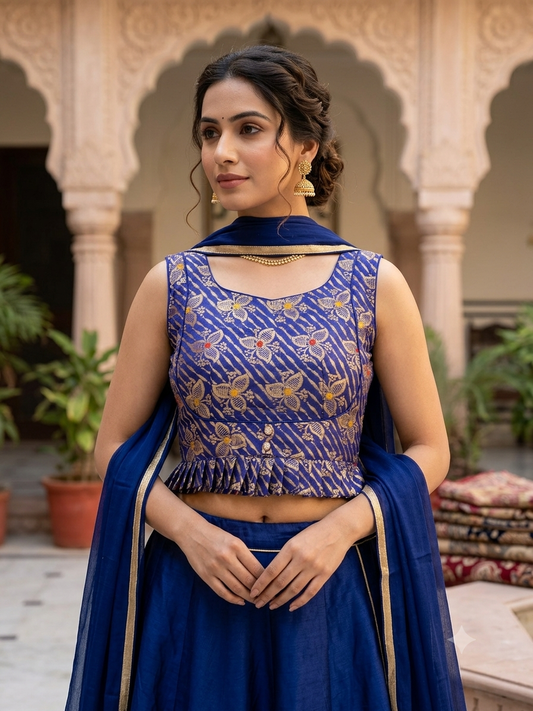 Royal blue crop top with hands blouse 👚