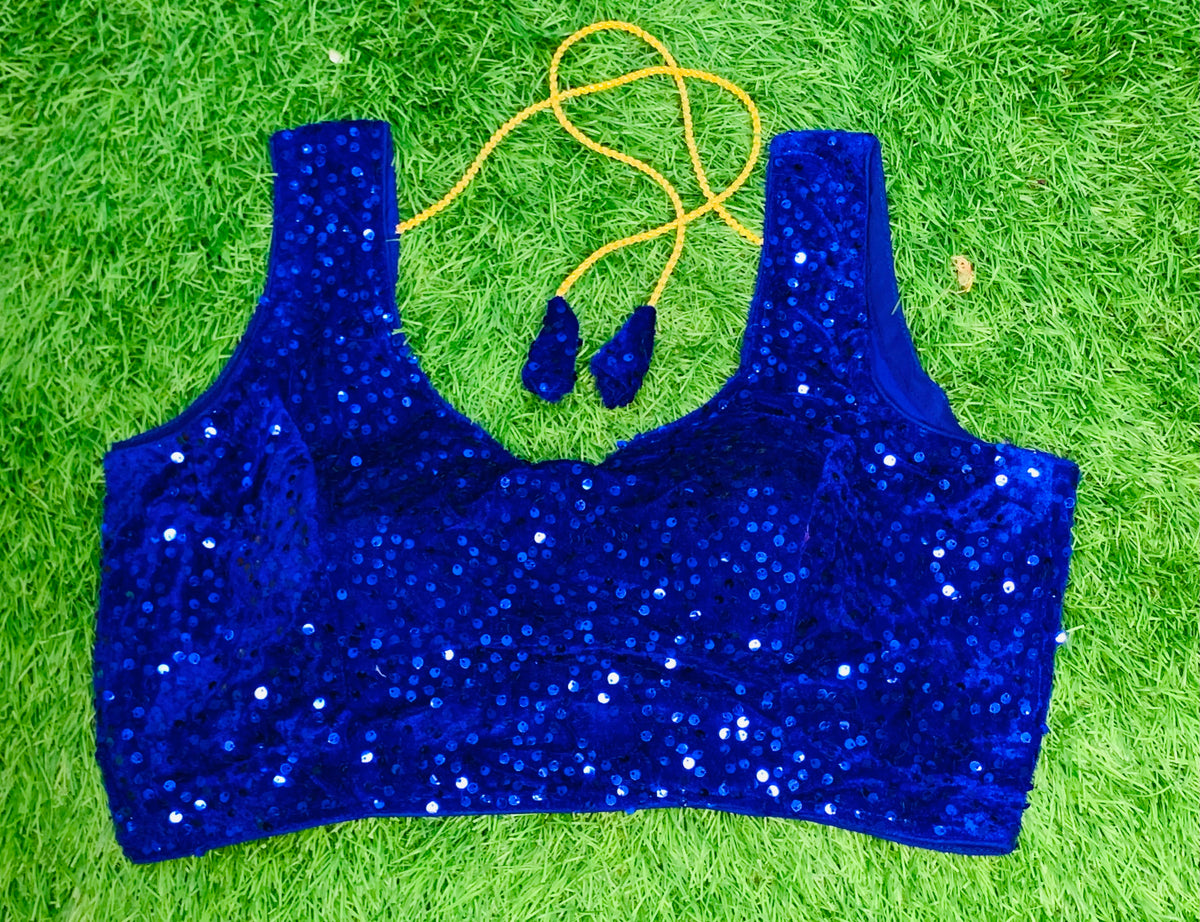 Royal blue velvet sequence short hands blouse