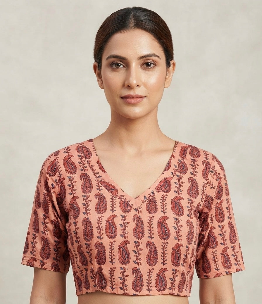 Kalamkari peach 🍑 pink stretchable Blouse 👚