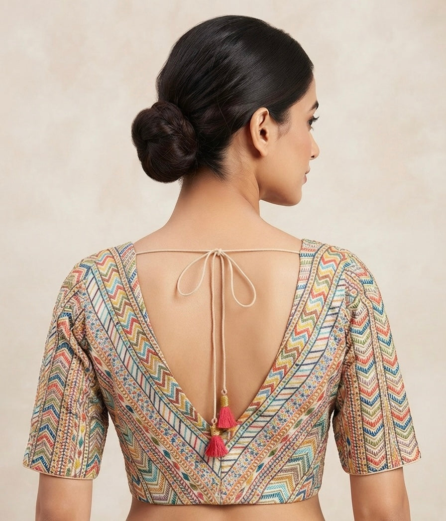 Premium multicolour V-neck Blouse 👚with sleeve