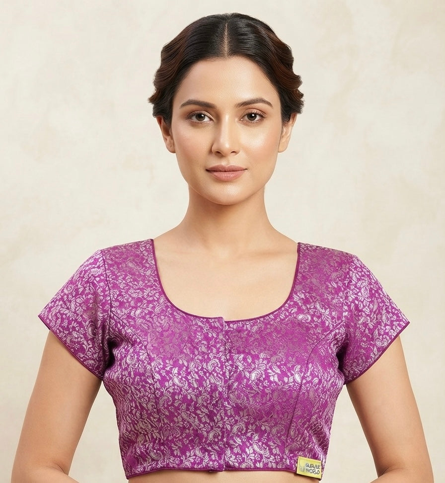 Banaras Short Sleeve Blouse 👚 purple colour