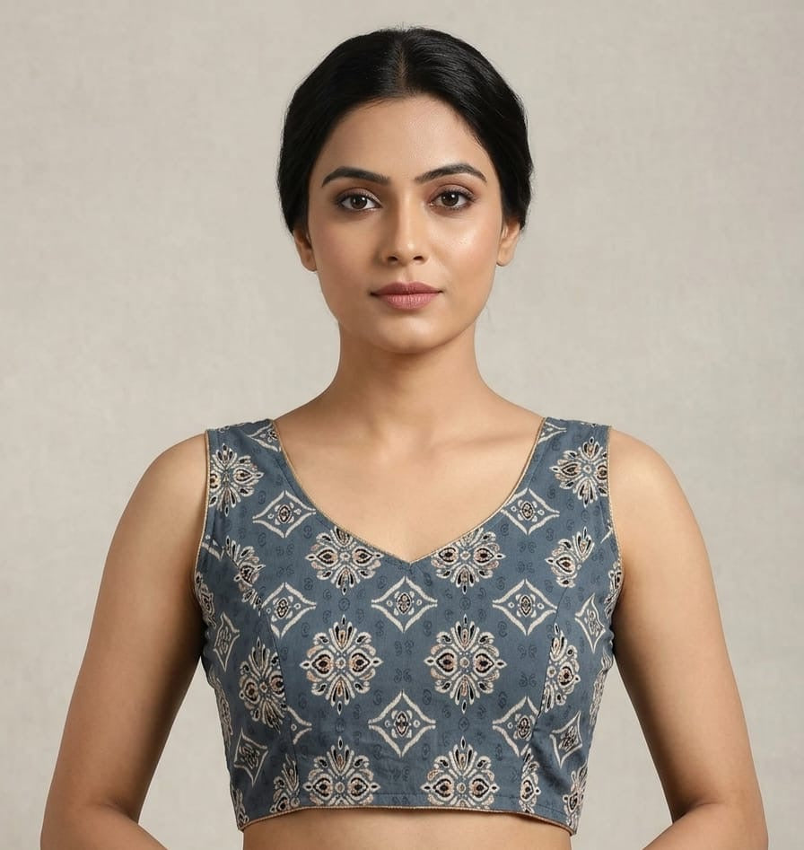 Printed Blouse 👚 grey colour sleeveless