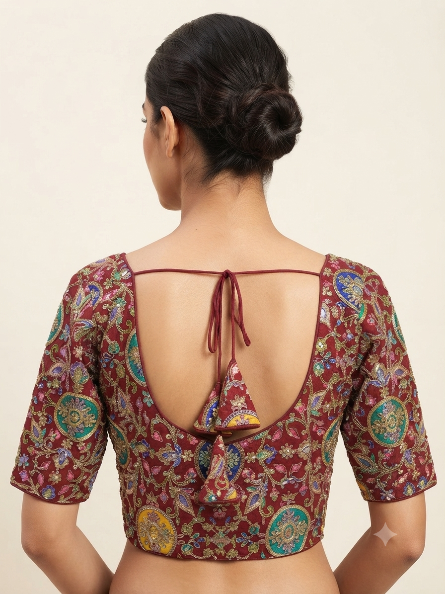 Marron silk thread work Blouse 👚 with sleeves