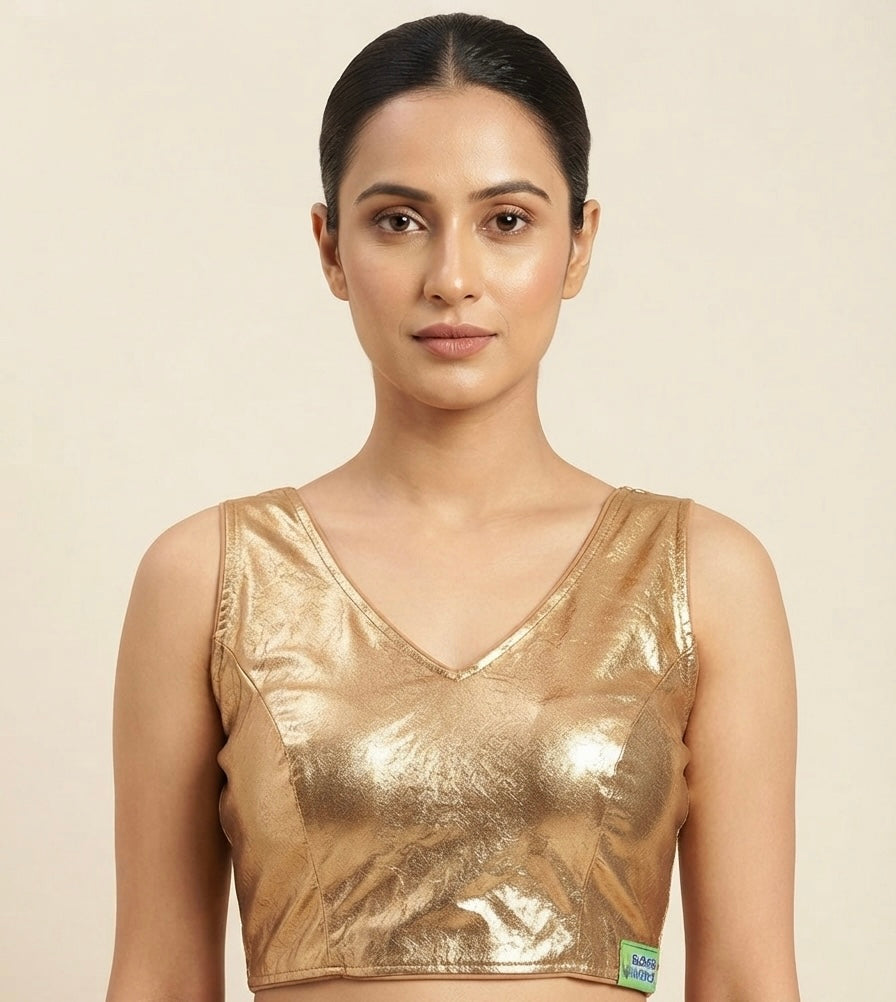 ✨Fancy shimmer V-neck golden & silver Blouse 👚 with short hands✨