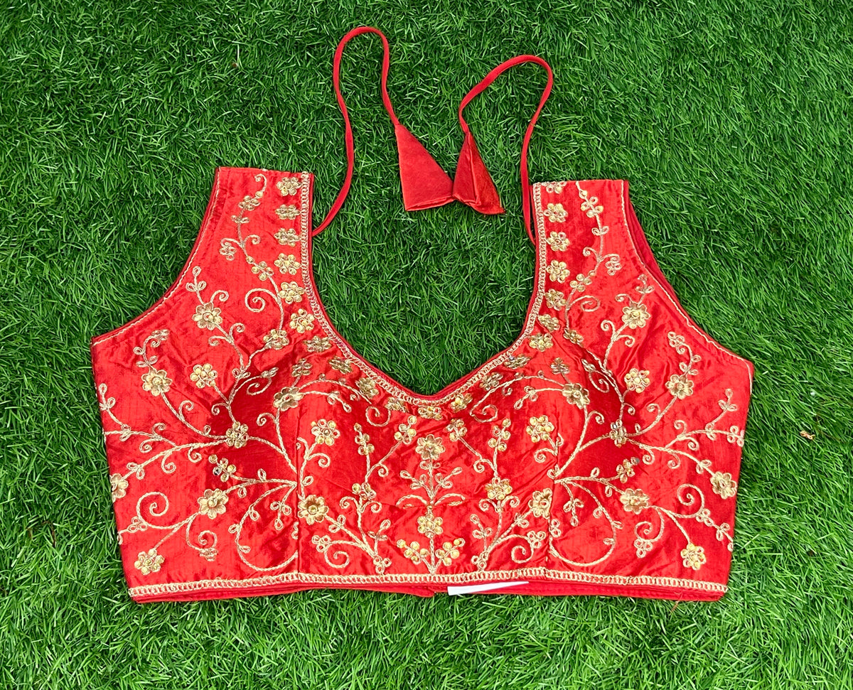 Red fancy blouse with net hands blouse
