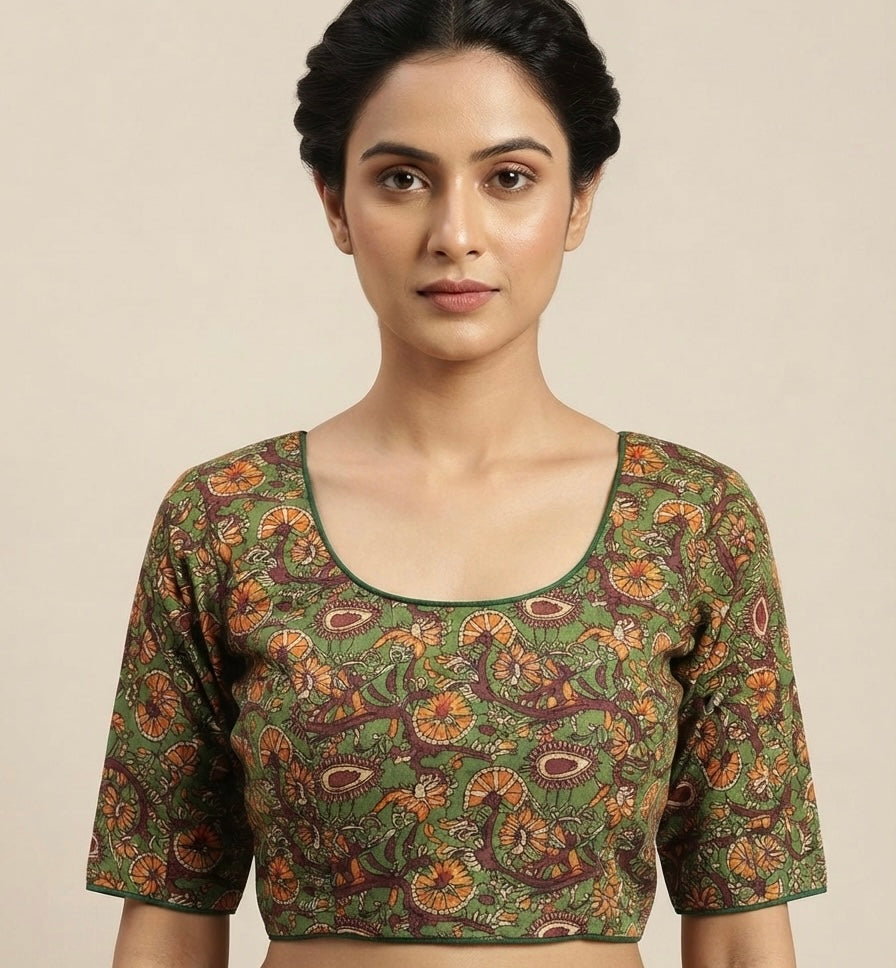 🌸Kalamkari stretchable Blouse 👚 Green colour