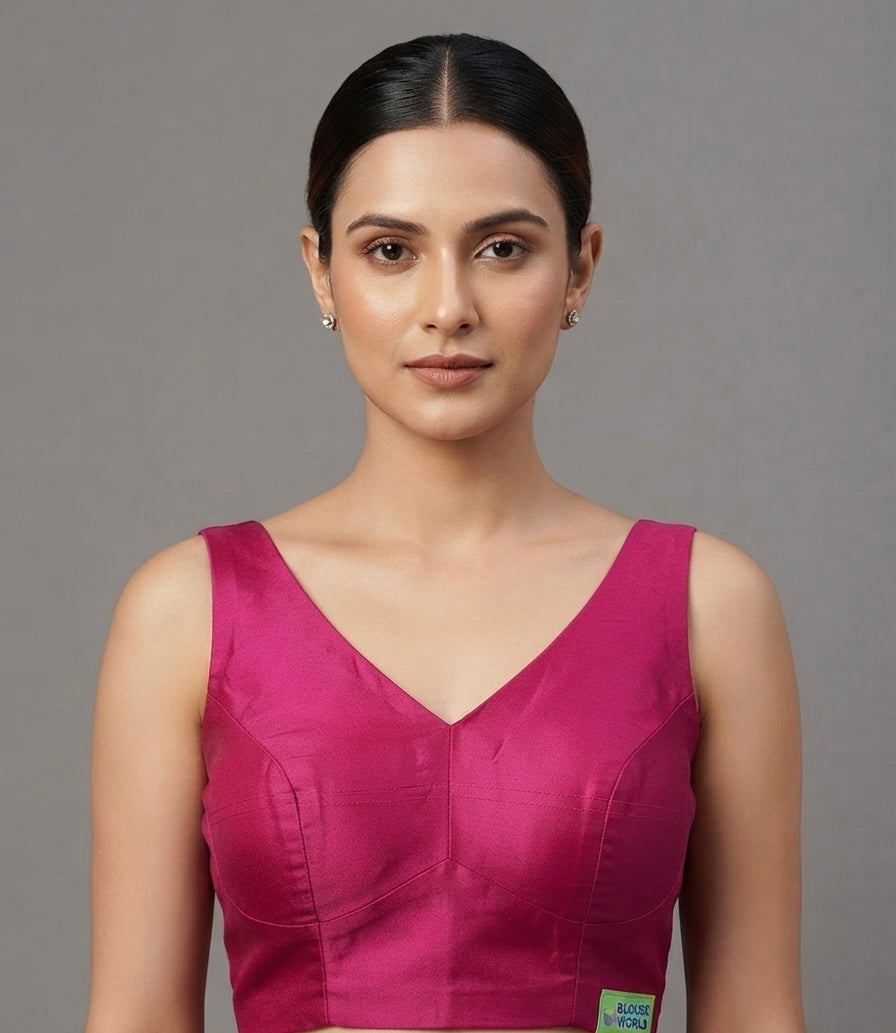 Premium Classic Silk sleeveless Blouse 👚 (36 size- hot pink