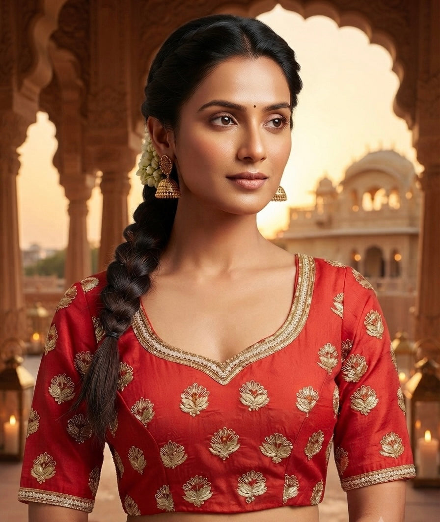 Red kardana hands work with sleeve Blouse 👚