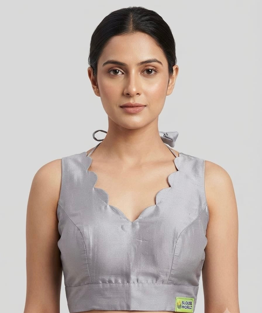 Pure Silk Plain Blouse 👚 beautiful V-neck with elbow hands ( 36 size