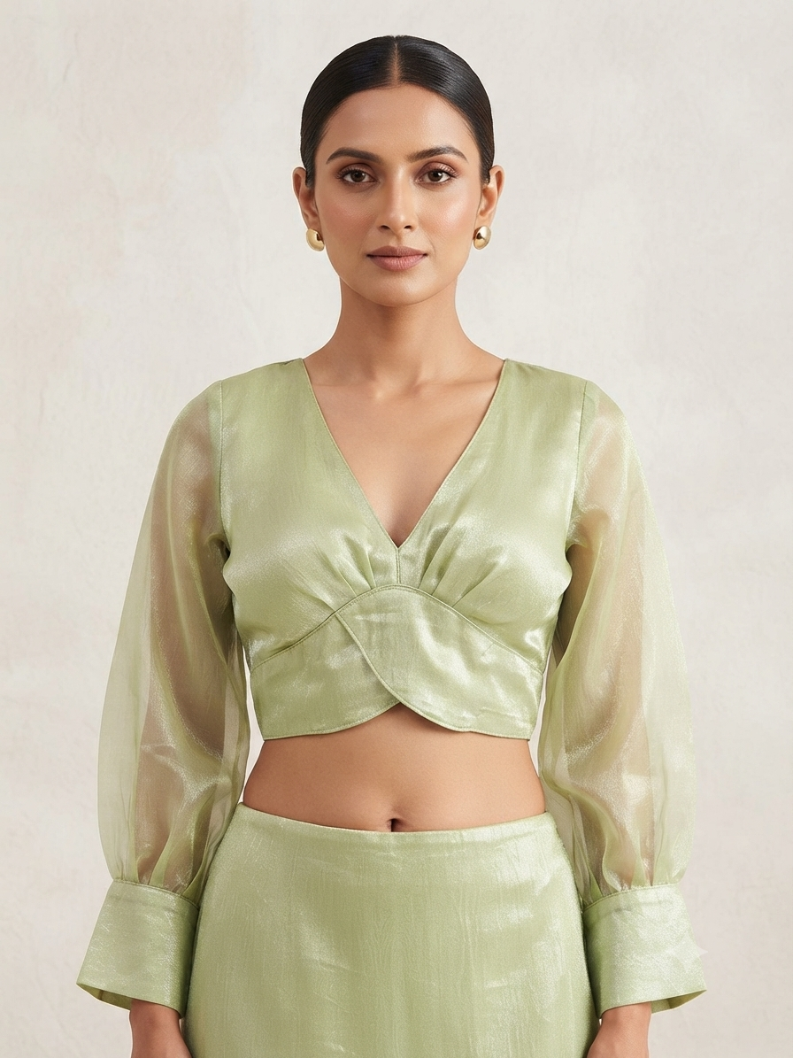 Tissue Trendy Blouse 👚 full puff hands V-neck