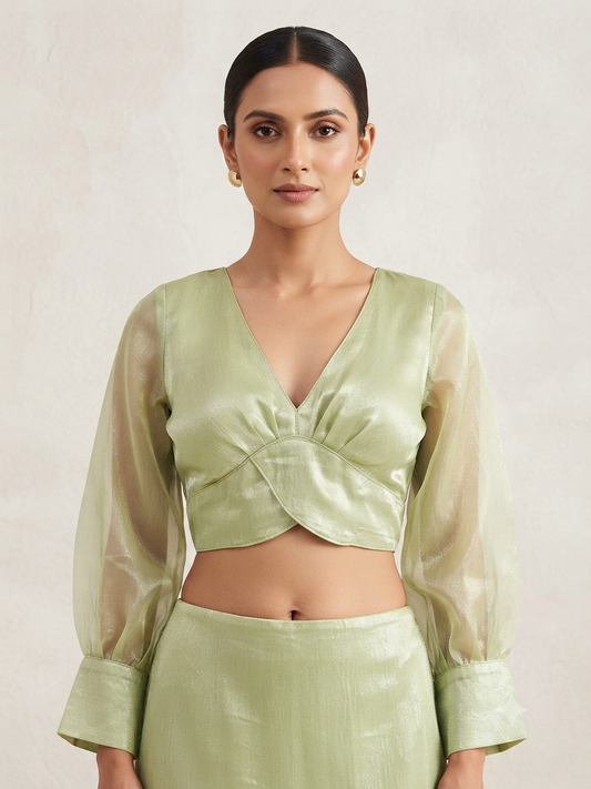 Tissue Trendy Blouse 👚 full puff hands V-neck
