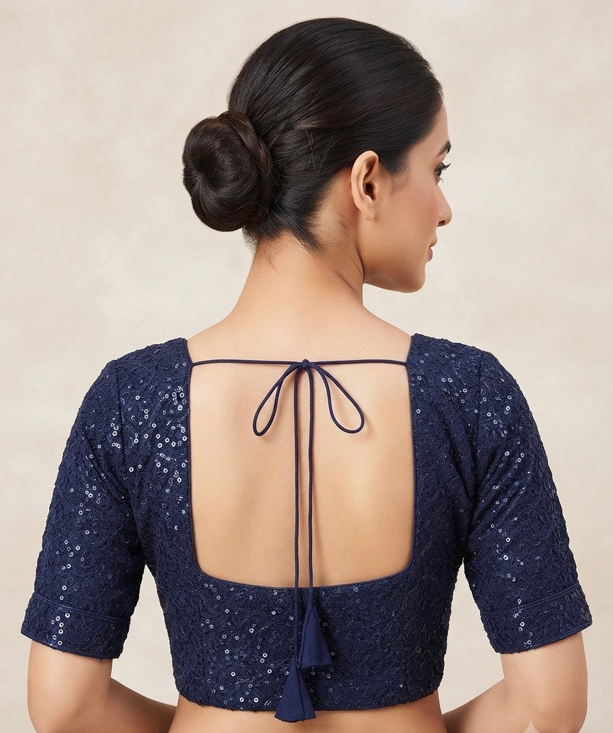 Premium navy blue sequin work with sleeve Blouse 👚
