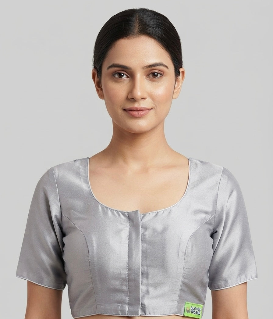 Silk Grace Blouse 👚 with sleeves(36 size- silver grey