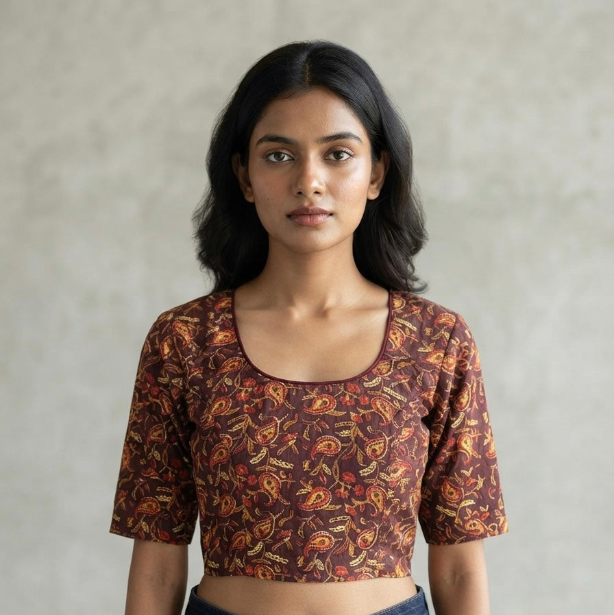 Kalamkari stretchable Blouse 👚 Marron colour