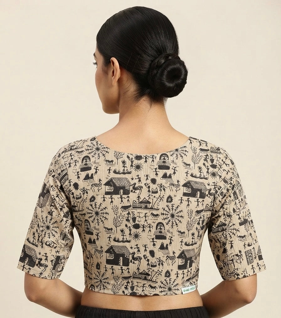 Kalamkari printed Blouse 👚 with sleeves black & cream colour