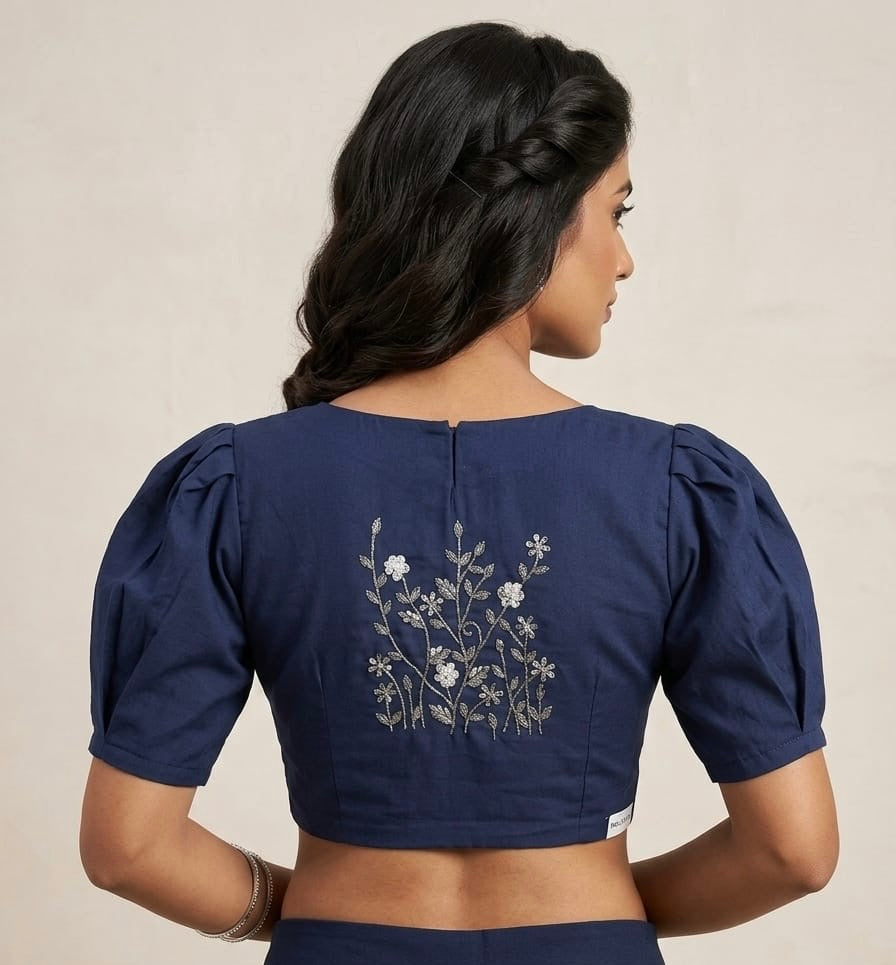 Navy blue back design Blouse 👚 puff hands