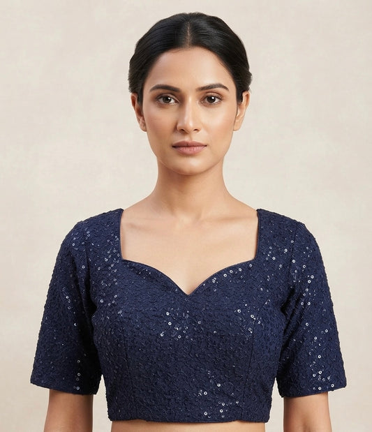 Premium navy blue sequin work with sleeve Blouse 👚