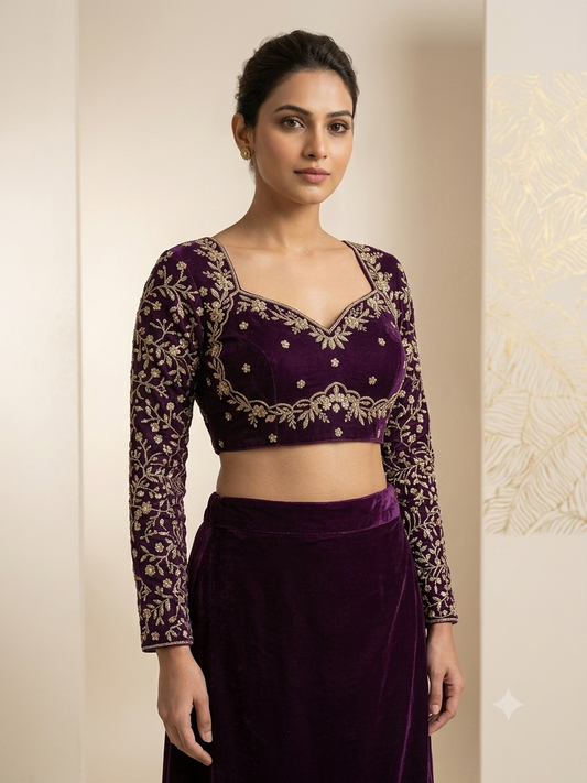 Tissue purple designer full hands blouse 👚