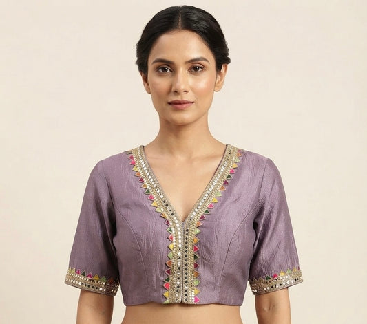 Premium mirror 🪞 work V-neck Blouse with sleeve