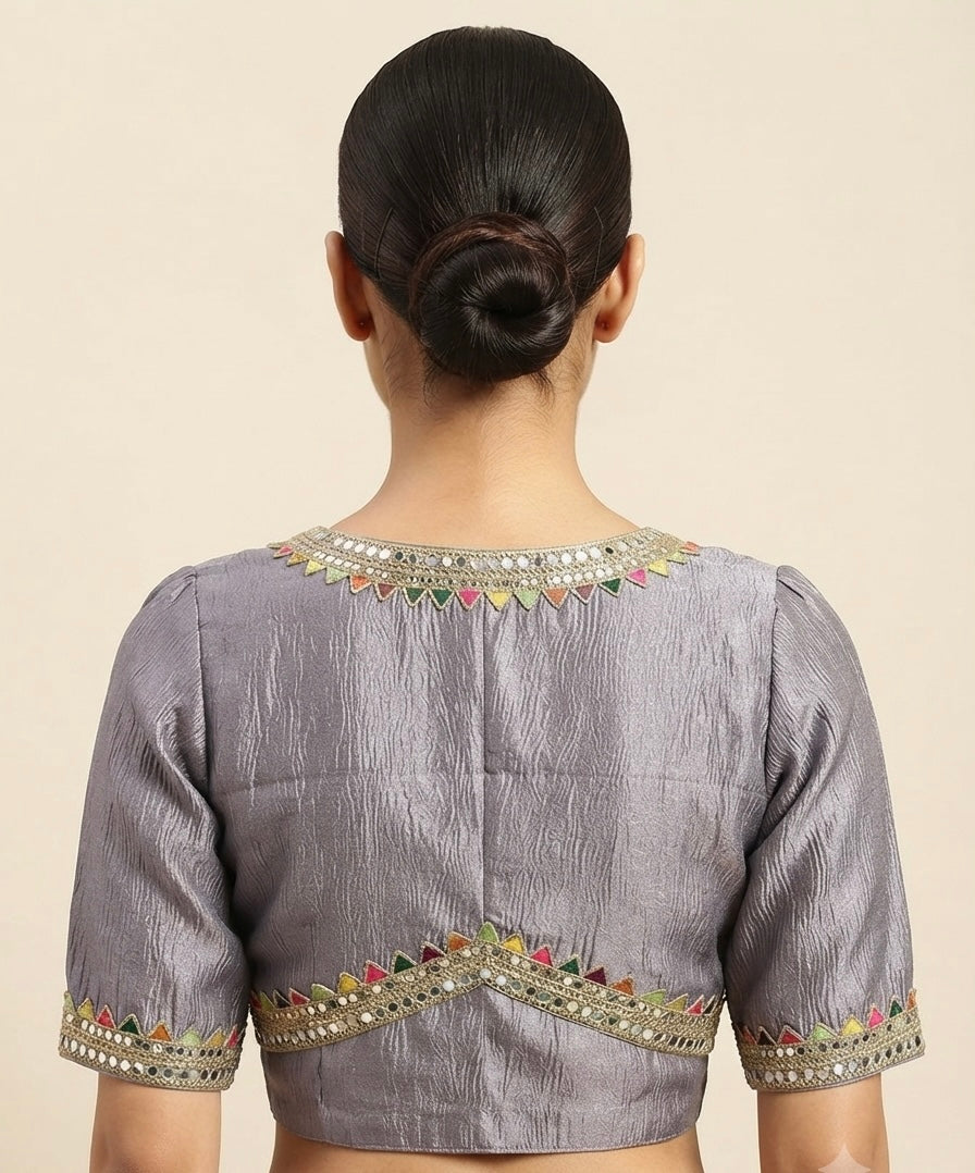 Premium mirror 🪞 work V-neck Blouse with sleeve