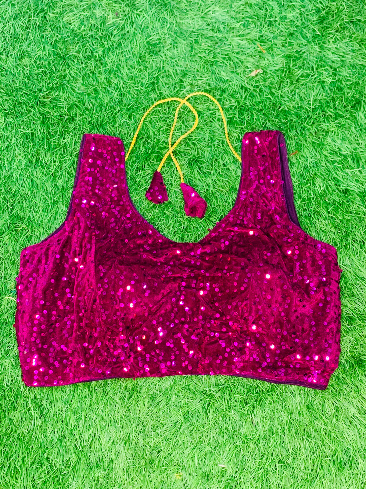 Pink sequence short hands blouse