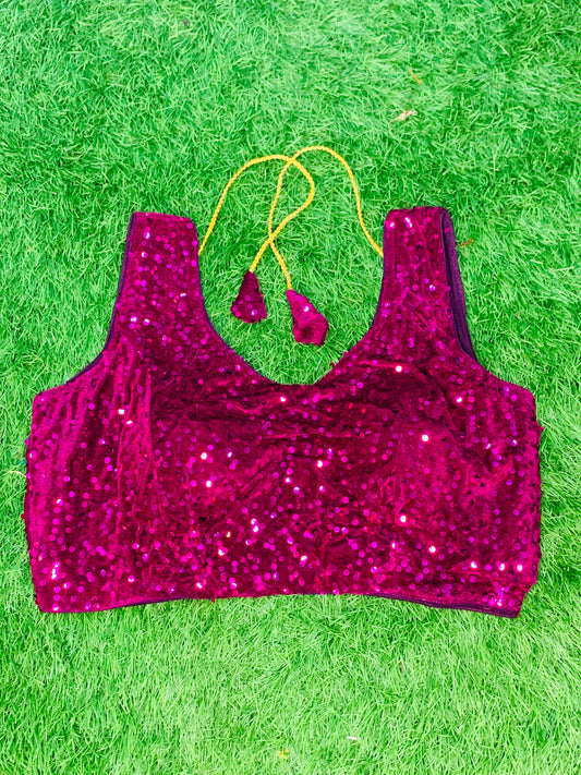 Pink sequence short hands blouse