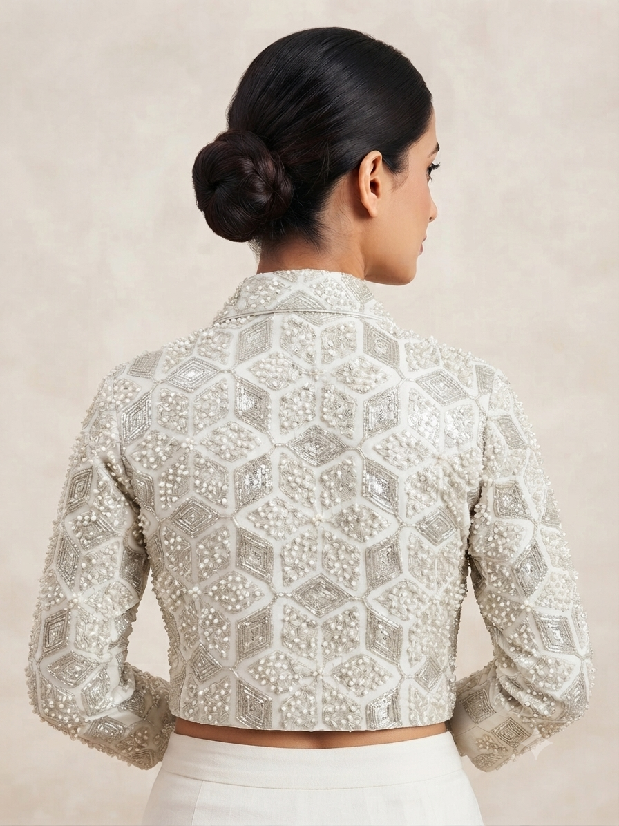 White lapel collar neck embroidery Blouse 👚 with sleeve