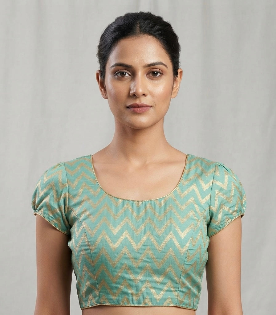 Zigzag design Blouse 👚 mega hands Pista green