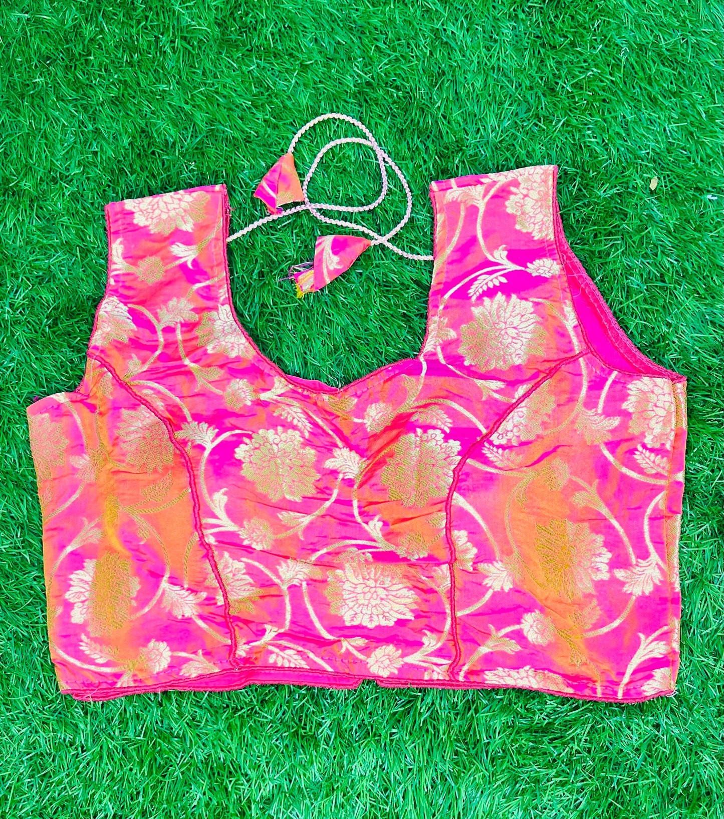 Dual shade golden flower print with hands blouse