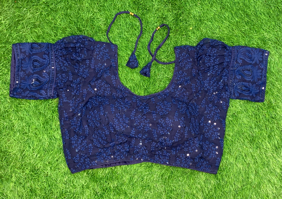 Navy blue sequence thread work