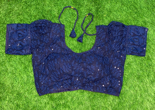 Navy blue sequence thread work