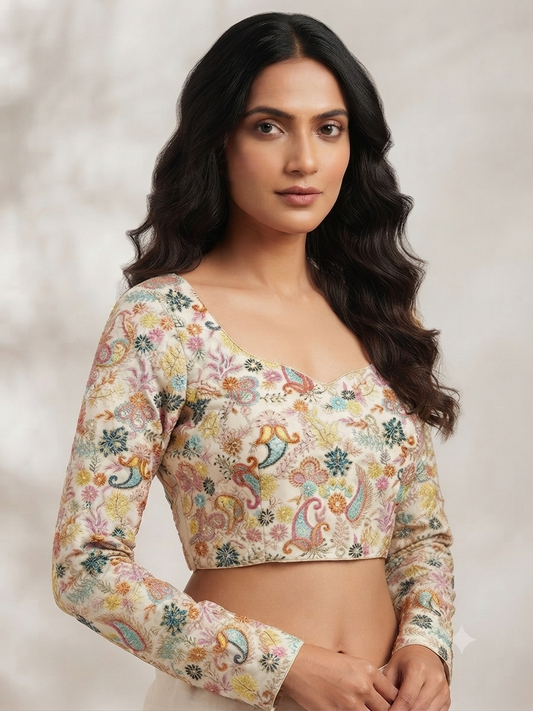 flower 🌼 embroidery white full hands Blouse 👚