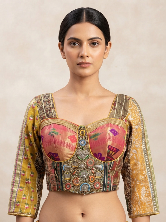 Premium multicolour backless full sleeve Blouse 👚