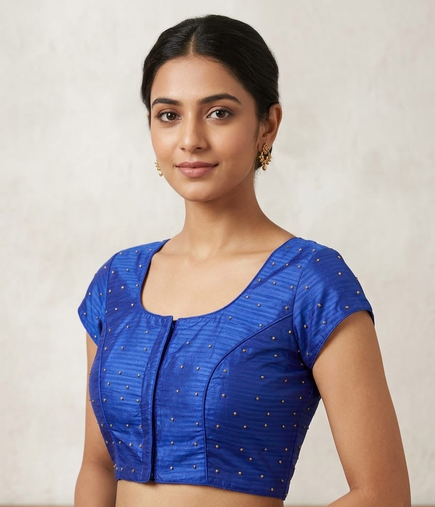Gold printed Royal blue Blouse 👚 with hands