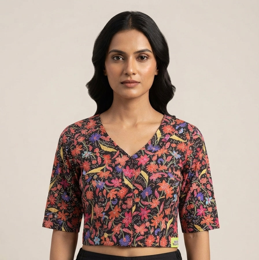 Fancy printed multicolour Blouse 👚 with sleeves