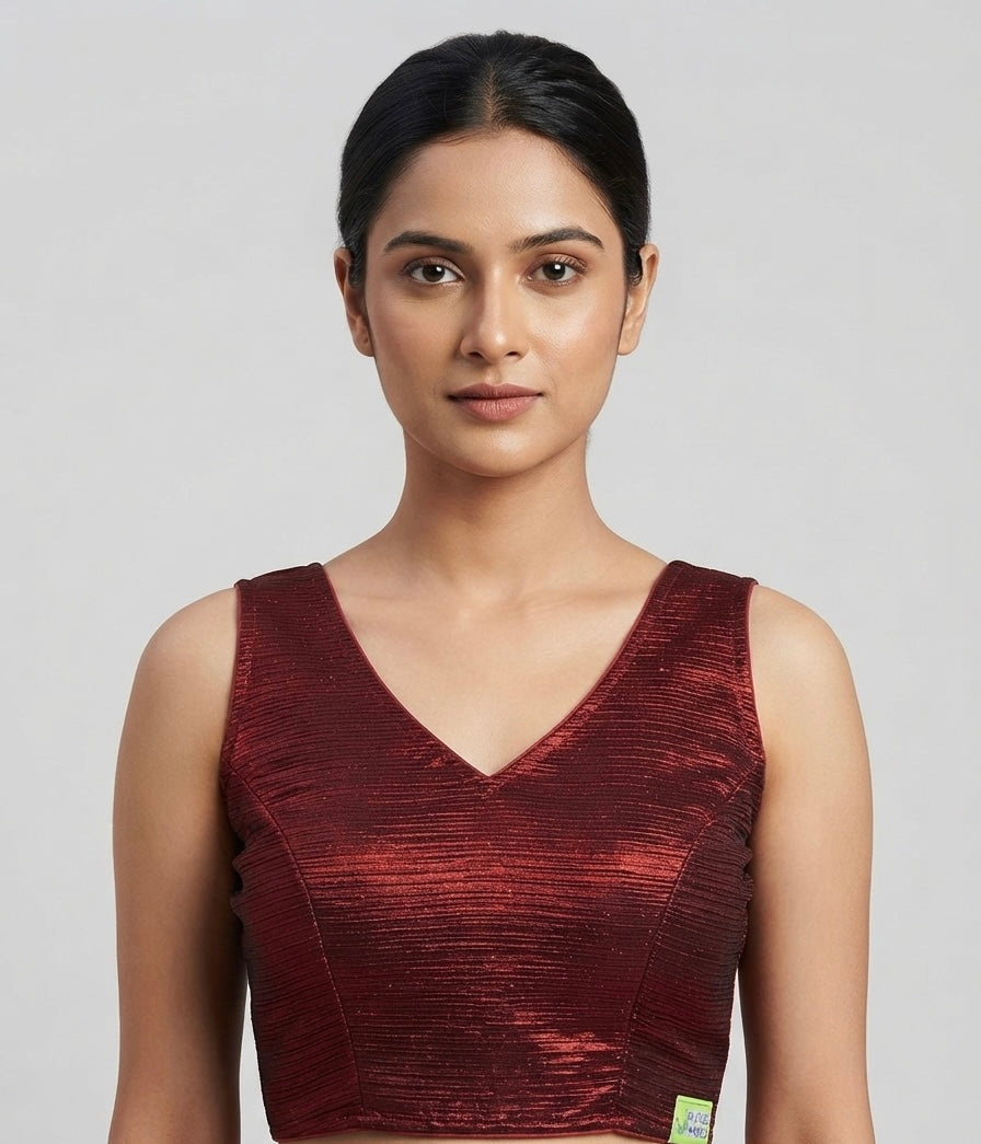 Shimmer fancy V- neck Blouse 👚 with short hands ✨