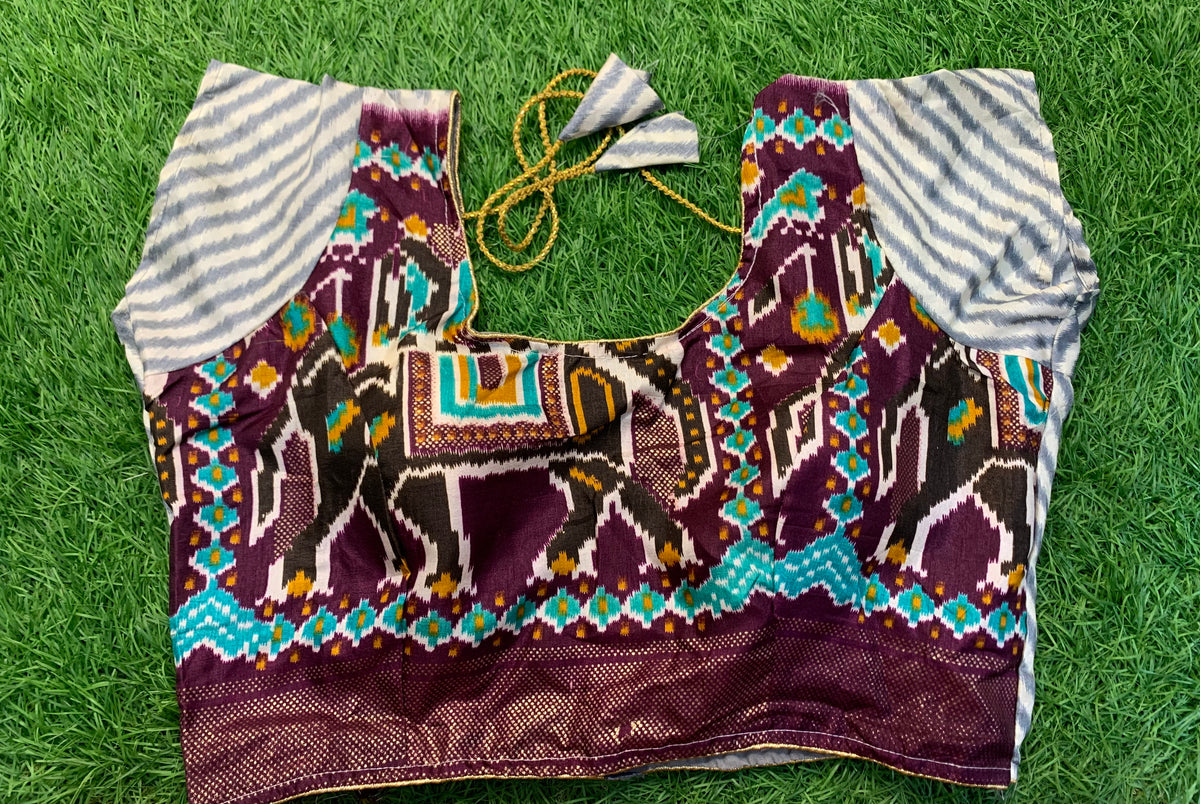 Multicolour brown mega sleeve blouse 👚