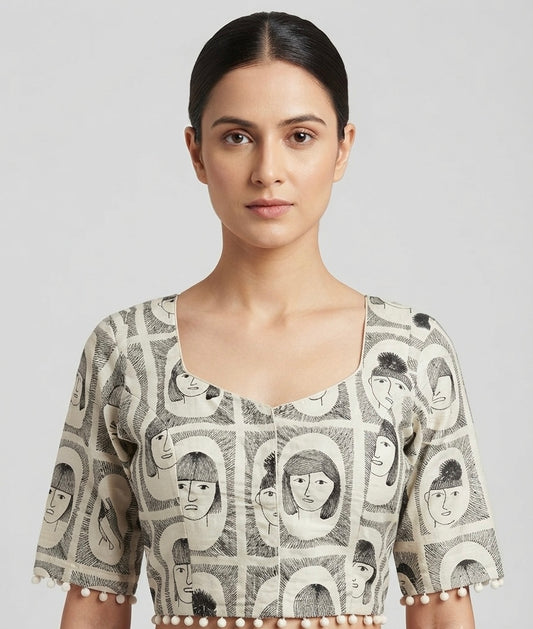paneled face print cotton Blouse 👚 with sleeves