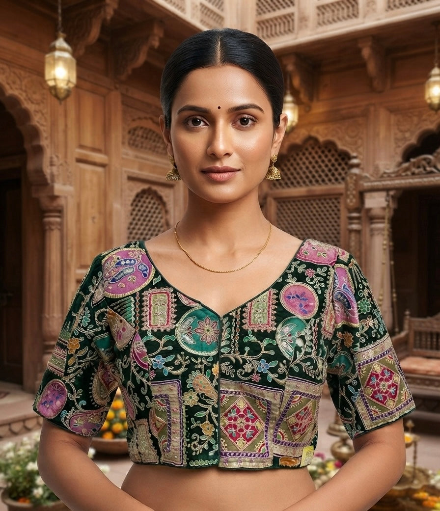 Designer patchwork Blouse 👚 lives green with sleeves 🌸