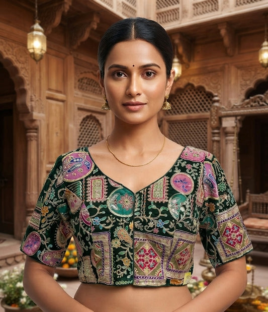 Designer patchwork Blouse 👚 lives green with sleeves 🌸