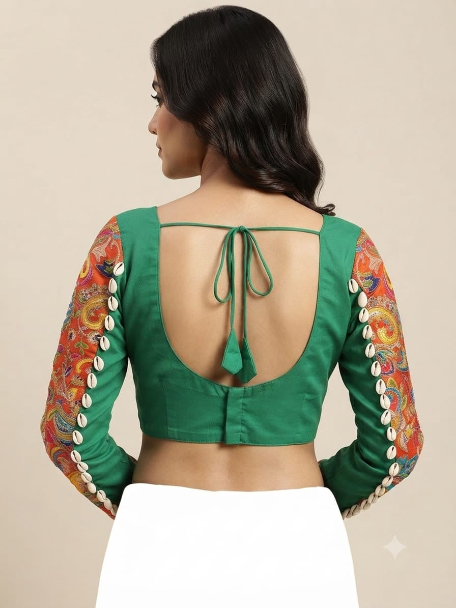 Dandiya shell 🐚 & sequin work Blouse 👚 full hands Green