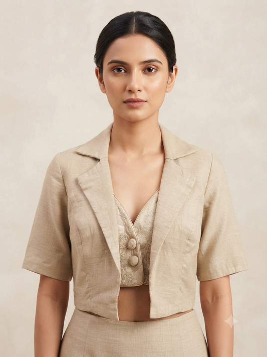 Premium embroidery t-shirt collar neck beige colour with sleeve Blouse 👚￼