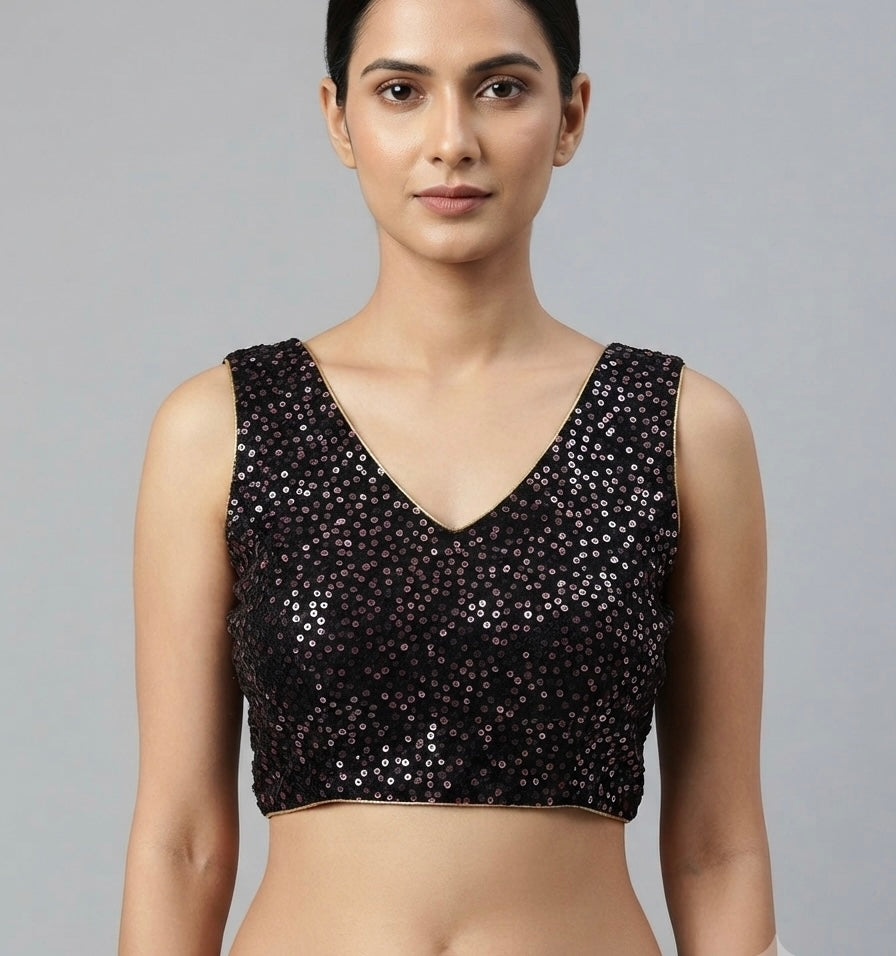 Sequence work Blouse 👚 sleeveless black colour