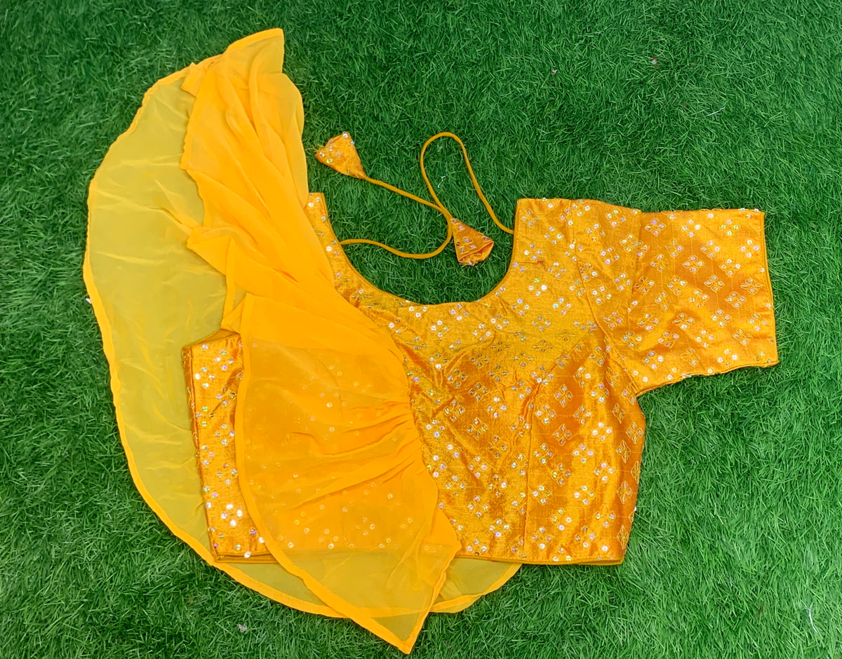 Mustard yellow with sequence fancy blouse