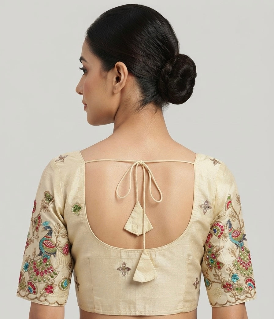 Tissue peacock 🦚 mirror hand work Blouse 👚 with sleeves