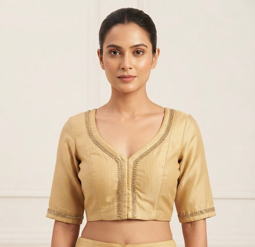 Gold tissue backless Blouse 👚 with sleeve