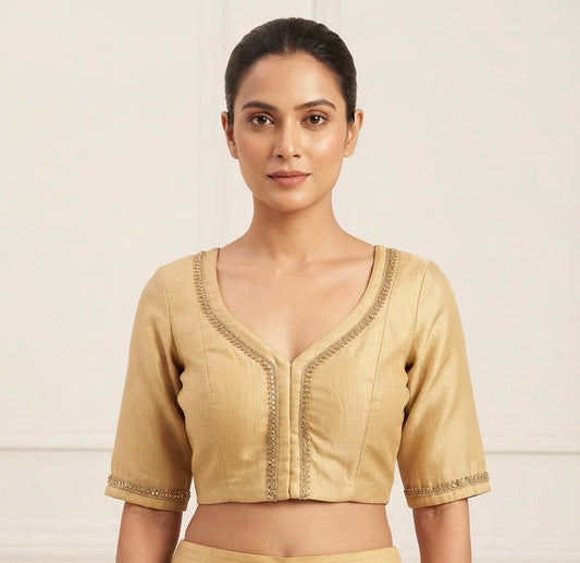 Gold tissue backless Blouse 👚 with sleeve