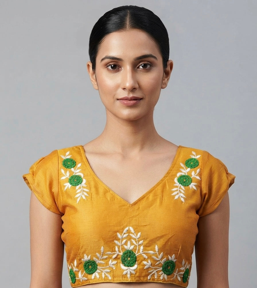 Yellow flower 🌼 printed Blouse 👚 with mega hands